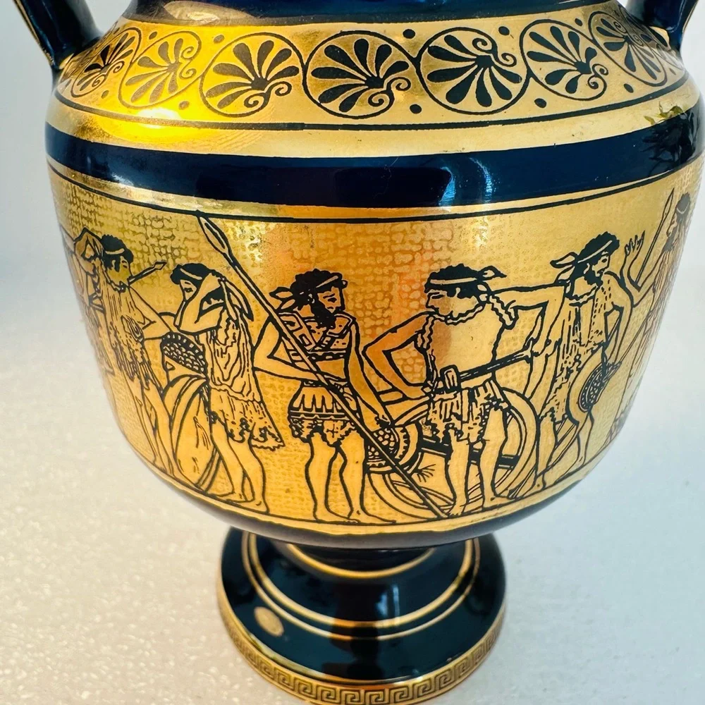 greece 24k gold trim vase Neofitou Keramik 6.8 “tal